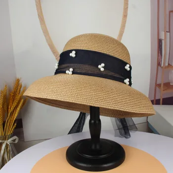 Модная и элегантная рыбацкая шляпа, соломенная шляпа, Женская летняя корейская версия, повседневная и универсальная шляпа-козырек, солнцезащитный козырек