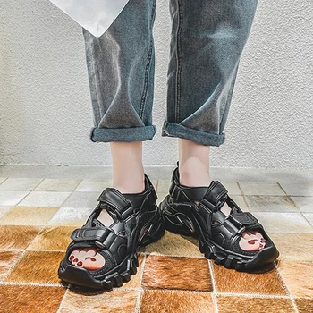 Летние женские босоножки на платформе с открытым носком, черные дизайнерские туфли на плоской подошве, женские спортивные сандалии, модные ткани на толстом каблуке в стиле пэчворк