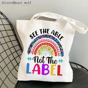 Женская Покупательница С Радужным Аутизмом, Способная Увидеть Нейроразнообразие, Сумка Для покупок, Холщовая сумка для покупок, женская сумка-тоут, Женская сумка через плечо