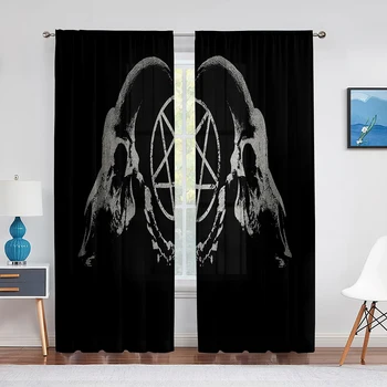 Пентаграмма Сатанинский занавес из прозрачной вуали, окно в готическом стиле Сатанинского козла, Шифоновые тюлевые шторы, прозрачные для декора гостиной и спальни