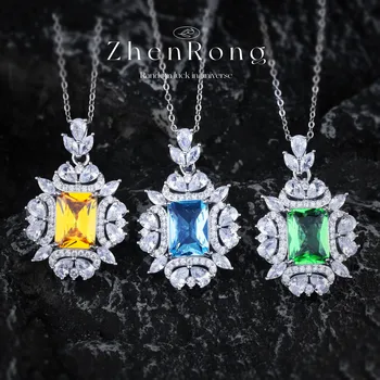 Темпераментные ожерелья Sweet Lady's с разноцветным квадратным кубическим цирконием, новые модные свадебные украшения для женщин