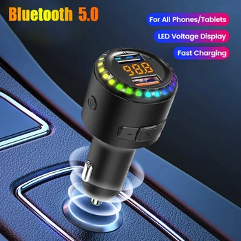 Автомобильное Зарядное Устройство Bluetooth 5,0 FM-передатчик Комплект Громкой связи Mp3-плеер Рассеянный Свет QC3.0 Автомобильный Модулятор 3.4A Двойной USB Быстрая Зарядка
