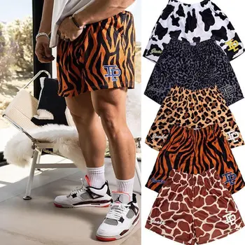 Летний модный бренд Inaka Power, шорты с леопардовым принтом, мужские и женские повседневные уличные Свободные спортивные баскетбольные укороченные брюки