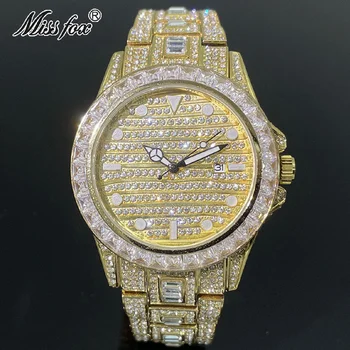 Новый люксовый бренд золотых модных водонепроницаемых часов Мужские наручные часы с автоматической датой из муассанита, ювелирные часы в стиле хип-хоп, Мужские Модные часы