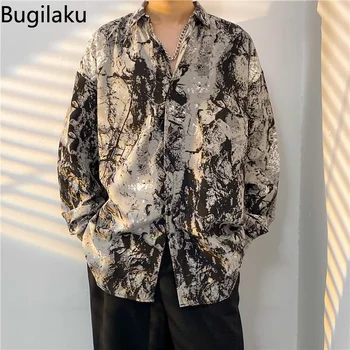 Мужская рубашка Bugilaku Harajuku, блузка с принтом Tie Dye, отложной воротник, повседневные топы для хай-стрит, новинка Camisas Hombre