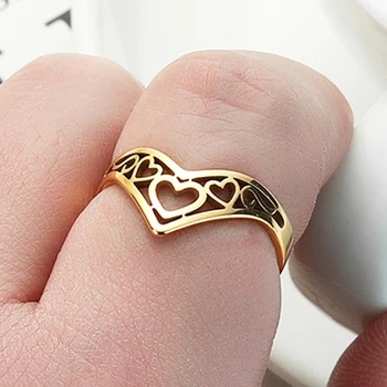 Полое кольцо с шевроном и сердечками, открывающее кольцо для женщин и девочек, Регулируемое кольцо на палец для любви, подарок на День матери