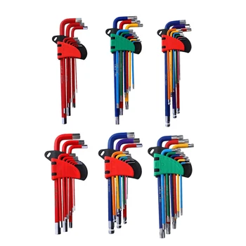 Набор Шестигранных ключей KKmoon С Длинным Рычагом 9 Различных Размеров Универсальные Ключи L-Образный Набор Метрических Шестигранных Ключей из Хромованадиевой Стали (Красный)