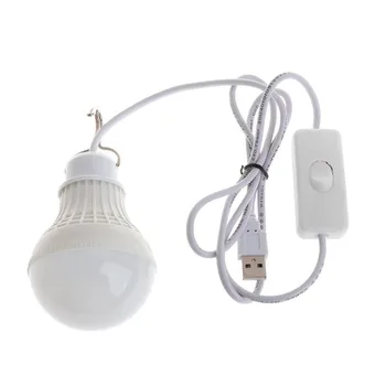 3 Вт 5 Вт 7 Вт Светодиодная энергосберегающая USB-лампочка для кемпинга Домашняя ночная лампа с крючком-переключателем USB-ночная лампа белого света