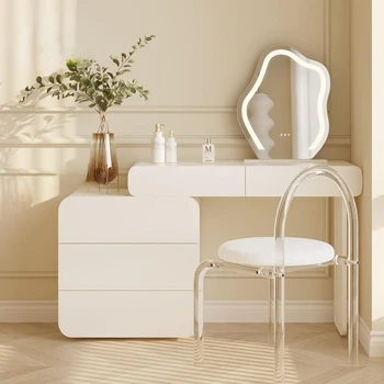 Простая мебель для спальни, белый шкаф цвета слоновой кости, Стол и акриловый стул, Комбинация для дома, Минималистичный туалетный столик