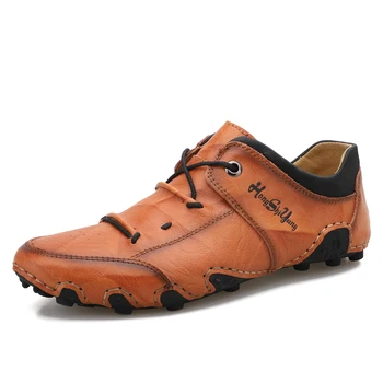 Модные мужские легкие мокасины для вождения Повседневная обувь Desianger Мужская Роскошная Натуральная кожа на шнуровке Для отдыха, прогулок, Спортивные кроссовки