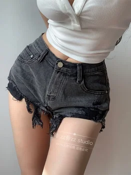 Новые Летние женские уличные модные Повседневные Элегантные джинсовые шорты с низкой талией и кисточками с отверстиями Шорты Горячие Сексуальные Корейские женщины M8JP