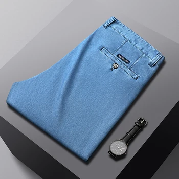Летние тонкие джинсы Тяньши, мужские свободные деловые прямые повседневные брюки, молодежные ультратонкие брюки, высокое качество, высокое качество