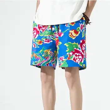 Уникальные повседневные шорты из полиэстера в китайском стиле, мужские летние шорты с цветочным принтом