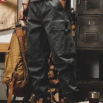 Мужские брюки, однотонные, темпераментные брюки-карго на шнуровке с завязками на щиколотках, рабочие брюки для бега трусцой