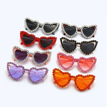 Модные солнцезащитные очки в оправе в форме сердца из страз в стиле ретро UV400, женские очки с кошачьим глазом, Модные солнцезащитные очки для пляжной вечеринки
