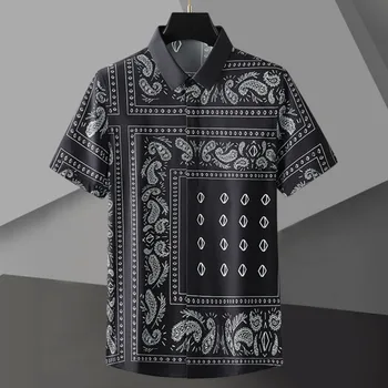 Высококачественная летняя мужская рубашка с этническим принтом, модные повседневные рубашки с коротким рукавом, пляжная рубашка с цветком кешью, топ для социальной уличной одежды