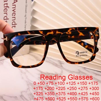 Зеленые Леопардовые Негабаритные Квадратные очки для чтения, Мужские и женские Роскошные Брендовые очки с Т-образным верхом, Анти-Синие очки для дальнозоркости Events Plus + 2