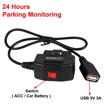Автомобильный видеорегистратор для записи жесткого диска для защиты от низкого напряжения 5V 3A USB-порт Автомобильный зарядный кабель OBD-провод Видеорегистратор 24-часовой мониторинг парковки