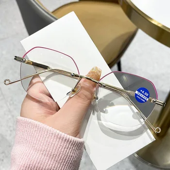 Круглые безрамные очки для чтения алмазной огранки, женские очки для чтения с защитой от Blu-ray HD, сверхлегкие металлические очки для чтения