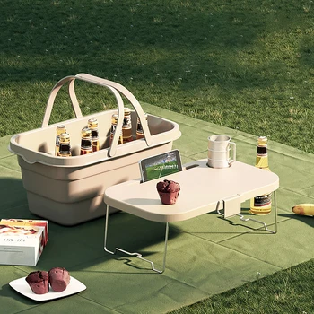 Складная коробка для еды для пикника, многофункциональное переносное ведро для воды с крышкой и столиком Большой емкости для весеннего пикника