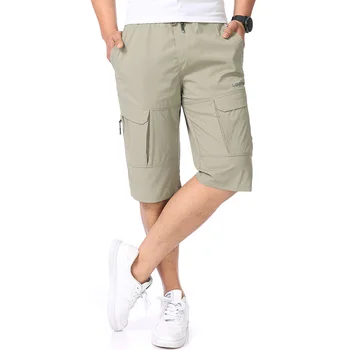Удобные мужские шорты для лета, черные темно-синие, цвета хаки, с множеством карманов, мужские легкие удобные короткие брюки длиной до колен.