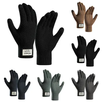 Зимние перчатки с сенсорным экраном, женские мужские теплые эластичные вязаные варежки, теплые перчатки на весь палец, женские теплые перчатки для вязания крючком