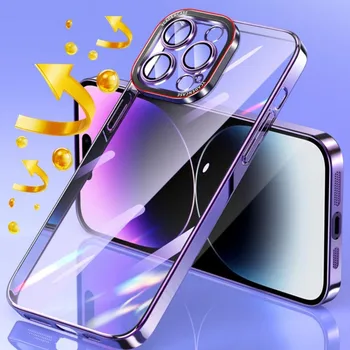 Не желтеющий ультратонкий чехол для телефона HD hard shell для iPhone 14 13 12 Pro Max Plus + задняя крышка с металлической защитой объектива