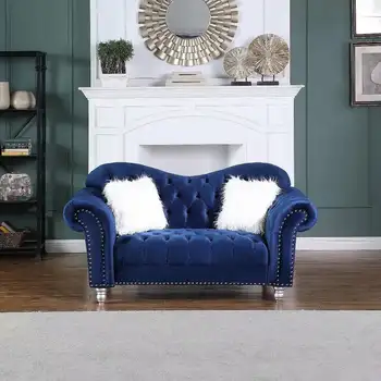 Роскошное классическое кресло Morden Fort Classic America Chesterfield с хохлатой спинкой из верблюжьей шерсти для гостиной Loveseat - синий