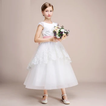 Платья с цветочным узором для девочек, Детская Свадебная юбка принцессы для осеннего фортепианного представления 2023 года, Новый бант