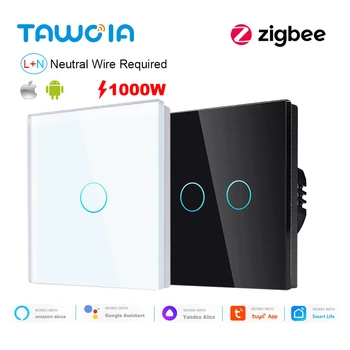 Сенсорный выключатель TAWOIA EU ZigBee Smart Light Switch Требуется нейтральный провод 1000 Вт Для работы с Alexa Google Home Tuya Smart Life Alice