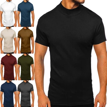 Однотонная футболка с высоким воротником, мужская весенне-летняя нижняя рубашка с короткими рукавами, мужская одежда, дышащая