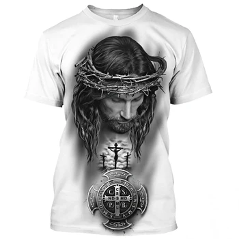Мужская футболка с рисунком Иисуса Христа, летняя повседневная футболка с круглым вырезом и коротким рукавом Оверсайз, католический принт, быстросохнущие мужские футболки