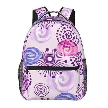 Мужской Женский рюкзак Сиреневые спиральные круги и абстрактные цветы, Школьный ранец для женщин, мужская модная сумка 2023 года, Студенческий рюкзак