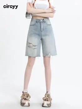 Джинсовые шорты Свободные рваные джинсы для женщин Мода с высокой талией 2023 Новые летние повседневные джинсовые горячие брюки Винтажная уличная одежда Y2K