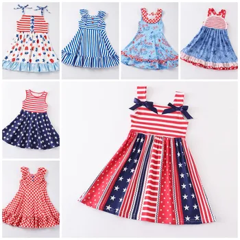 Girlymax, 4 июля, День Независимости США, Летний бутик детской одежды для маленьких девочек, платье-эскимо в темно-синюю полоску без рукавов.