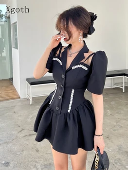 Нишевое платье-блейзер Xgoth, Изысканное Дизайнерское Корейское открытое Элегантное костюмное платье, летняя новинка 2022, модная короткая юбка, женская одежда
