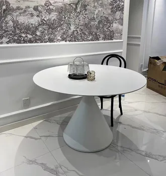 Мраморный круглый обеденный стол 2023 в скандинавском стиле, современная Простая Домашняя мебель для гостиной Чисто белого цвета