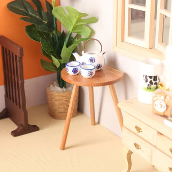 Миниатюрный столик для кукольного домика 1:12, журнальный столик, компьютерный стол, деревянный чайный столик, торцевой столик, украшение модели мебели для гостиной