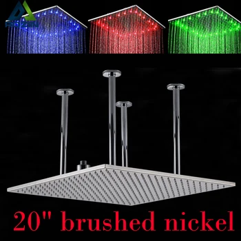 Хромированный и матовый никель, установленный на потолке, 20-дюймовая большая дождевая насадка для душа, светодиодная подсветка для ванной комнаты, огромная 20-дюймовая дождевая насадка для душа