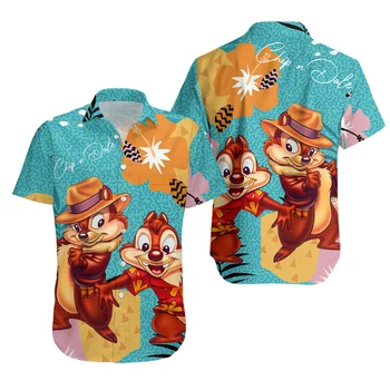 Гавайская Рубашка Chip 'n' Dale Nuts Disney, Гавайская рубашка Chip and dale, Модная Пляжная Рубашка На Пуговицах С Коротким Рукавом, Повседневные Топы